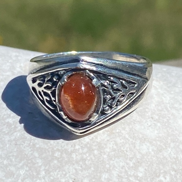 Celtic Tree Ring Sterling Silver Natural Sunstone - Picture 12 of 15